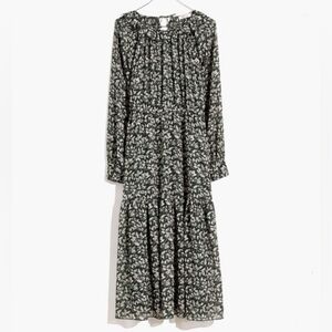 Madewell Petite Ruffle-Neck Tiered Midi Dress in Forest Leaves